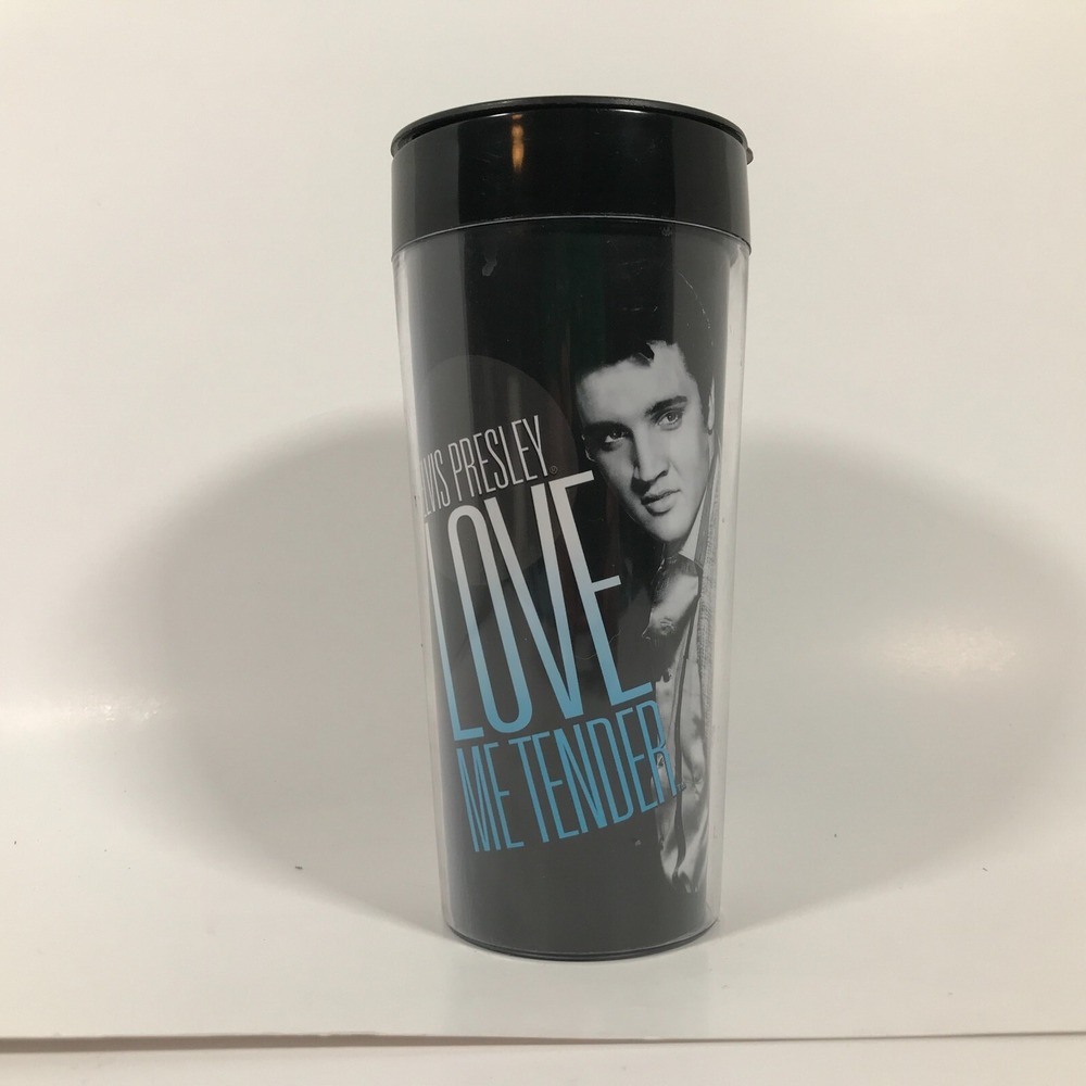 Elvis Presley Love Me Tender 16oz Plastic Travel Mug Vandor 2010 Black 47351